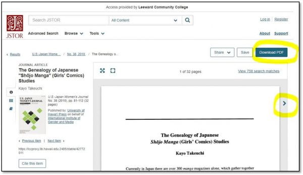 Screenshot of JSTOR article details page